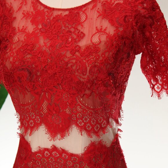 Marchessa Notte Red Diane Dress, Red Beaded Lace, Size 0 - Picture 8 of 15